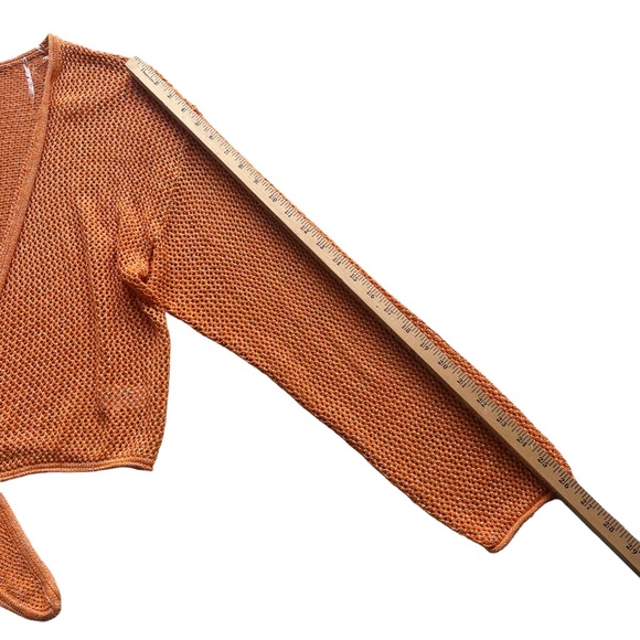 ALANI NOELLE FUTURE COLLecTIVE Women 1X Orange Metallic Crop Open Knit Cardigan - Picture 13 of 16